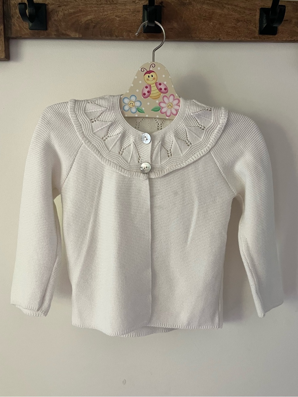 La Coqueta White Knit Cardigan Size 2Y Peter Pan Collar Spanish Style Sweater